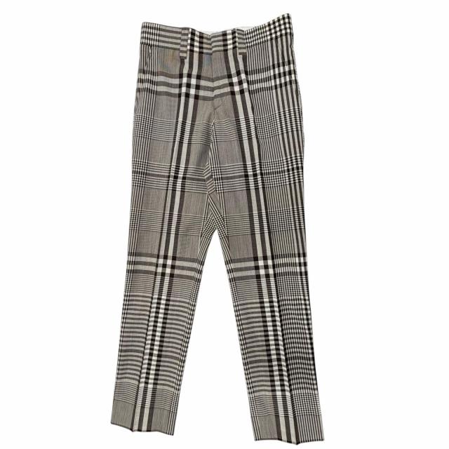 極美品▲BURBERRY バーバリー 4565216 ロゴボタン チェック柄 サイドライン パンツ ブラウン ホワイト 44 イタリア製 正規品 メンズ