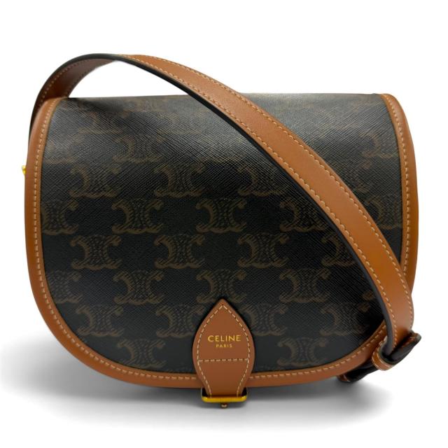 美品☆CELINE セリーヌ 19150 ミディアム フォルコ トリオンフキャンバス ショルダーバッグ タン ブラウン イタリア製 保存袋付き 107,993円