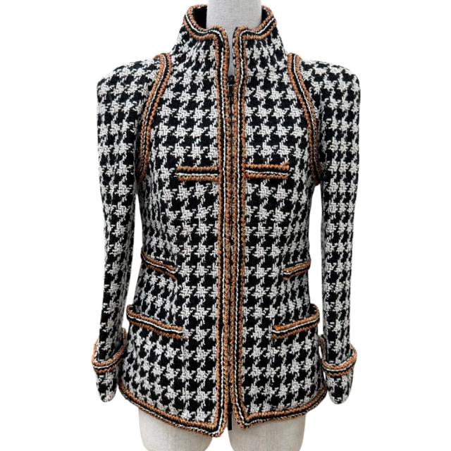 極美品☆CHANEL シャネル 17K P57498 千鳥格子 ココボタン ZIP ツイードジャケット スタンドカラージャケット ブラック 34 正規品 132,825円