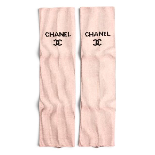 極美品△CHANEL シャネル 24C ゲートル クルーズコレクション ココマーク CCロゴ リブニット レッグウォーマー ピンク 伊製 レディース