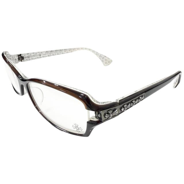 美品□CHROME HEARTS クロムハーツ DUTCH RUDDER 一部SV925 裏側クロス柄 メガネ 眼鏡 アイウェア 56□16-133 デモレンズ 日本製 重量30g 59,895円
