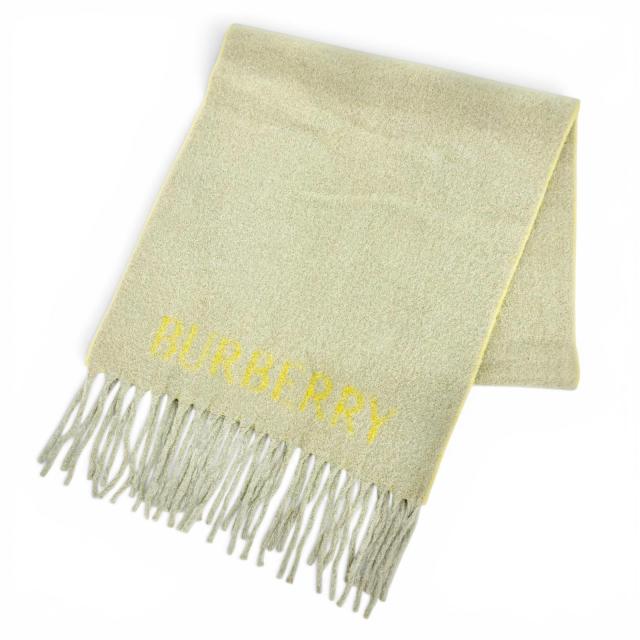 未使用品△BURBERRY バーバリー 8076563 アルパカ モヘア ロゴ フリンジ 大判 マフラー ショール ベージュ イエロー 210×50cm 正規品