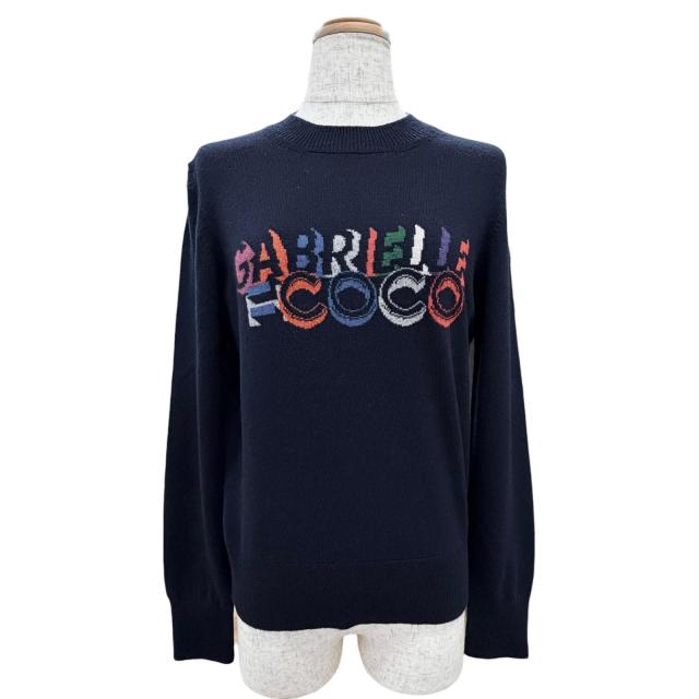 美品△CHANEL シャネル P57330 GABRELLE COCO カシミヤ100％ ココマーク 長袖 ニット セーター ネイビー マルチカラー 36 英国製 正規品 66,550円