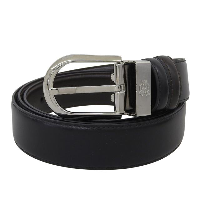 極美品▲Dunhill ダンヒル ピンバックル リバーシブル レザー ベルト ブラック ブラウン シルバー金具 42/107 伊製 メンズ 箱・保存袋付