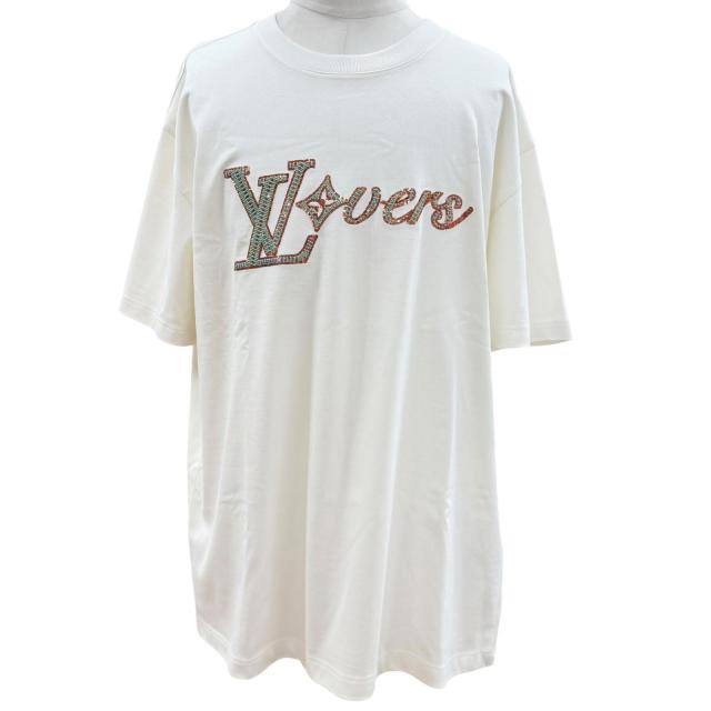 極美品▼LOUIS VUITTON ルイヴィトン 24SS コットン100% LV Lovers ビーズ スパンコール 半袖Ｔシャツ ホワイト XXL 伊製 正規品 メンズ 86,515円