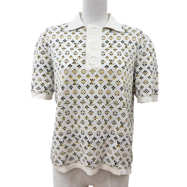 美品☆LOUIS VUITTON ルイヴィトン 23SS パイソンエフェクトモノグラムポロトップ シルク 半袖ニット ホワイト系 XS イタリア製 正規品 86,515円