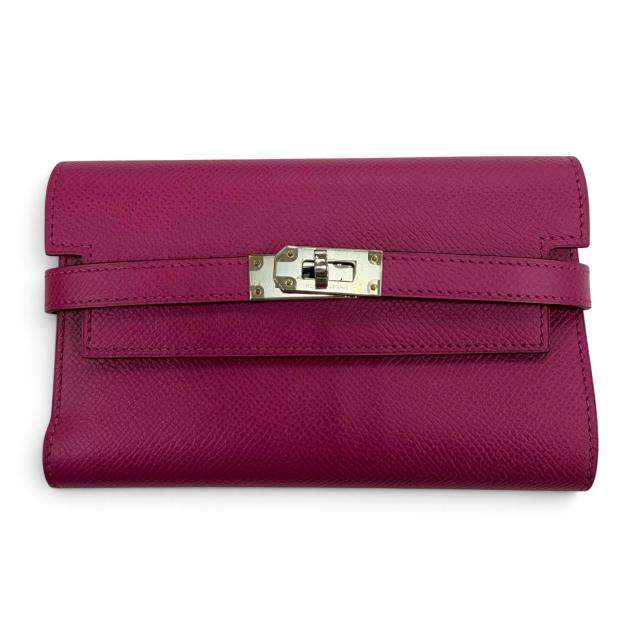 美品☆HERMES エルメス ケリーウォレット ミディアム ヴォーエプソン ローズパープル シルバー金具 コンパクトウォレット 財布 C刻印 163,350円