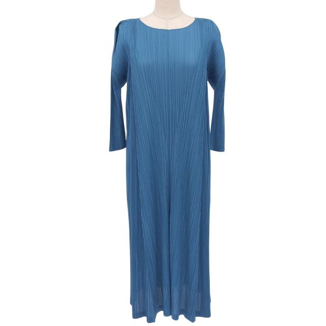 極美品▲PLEATS PLEASE プリーツプリーズ イッセイミヤケ 22SS PP21-JH484 ロング丈 ワンピース ブルー 2 日本製 正規品 レディース 29,887円