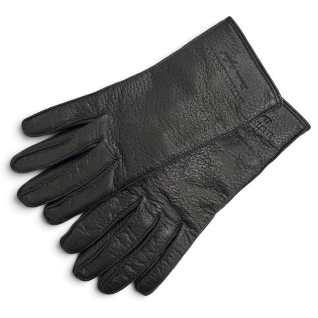 美品△BURBERRY バーバリー 4060479 鹿革 ロゴ型押し ディアスキン レザーグローブ 手袋 ブラック 7.5 イタリア製 レディース 箱付き