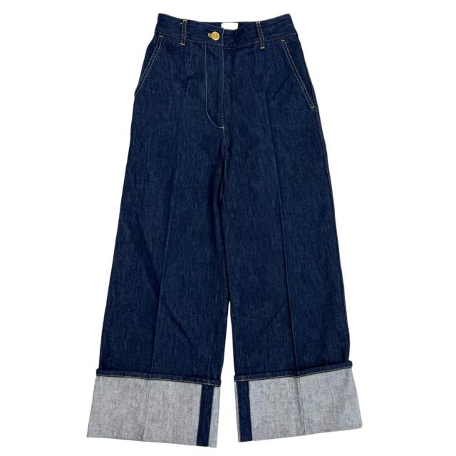 未使用品★PATOU パトゥ TR0030008602D アイコニック デニム パンツ RODEO BLUE センタープレス ワイドパンツ 34 正規品 レディース