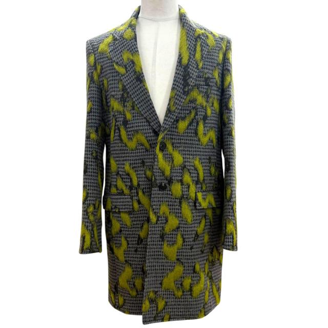 極美品▼Maison Margiela 14 メゾンマルジェラ14 S30AA0083 シルク混 千鳥格子柄 シングル チェスターコート グレー 46 正規品 メンズ