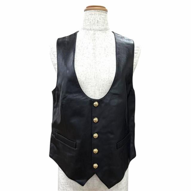 未使用品△CELINE セリーヌ 24SS 2O112050O トリオンフ金ボタン ラムスキン ベスト ジレ ブラック ゴールド金具 38 イタリア製 正規品