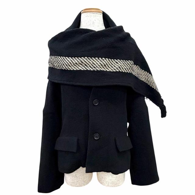 美品△Yohji Yamamoto ヨウジヤマモト 22AW FE-J40-121 ウール ストール付き デザインカラー ジャケット ブラック 1 正規品