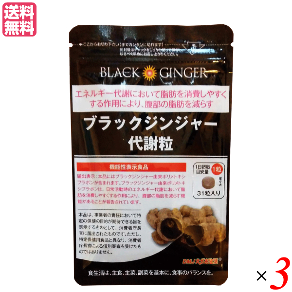 ブラックジンジャー代謝粒 31粒 ３袋セット 機能性表示食品 クラチャイダム 黒しょうが 黒ウコン 送料