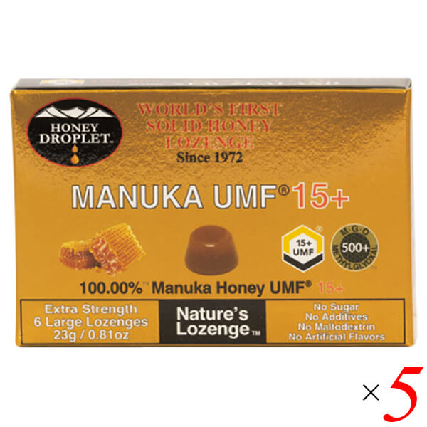 マヌカハニー キャンディ のど飴 ハニードロップレット マヌカハニーUMF15+（のど飴）23g/6粒 5個セット ハニージャパン 送料無料の通販は 5,256円