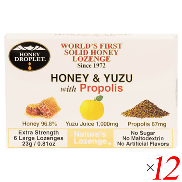 プロポリス キャンディー のど飴 ハニードロップレット ハニー&柚子withプロポリス（のど飴）23g/6粒12個セット ハニージャパン 送料無料の通販は 5,277円