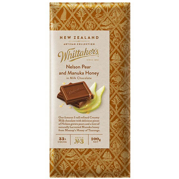 チョコレート 板チョコ 海外 ウィッタカー Whittaker's ペア＆マヌカハニー ミルクチョコレート 100g