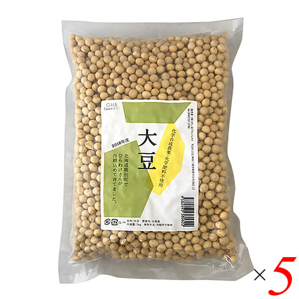 【当店最大16%+日曜5%】〜6/15(月)9:59！大豆 国産 北海道 平譯（ひらわけ）さんの 大豆（トヨムスメ・トヨマサリ） 1kg 5個セット（栽培期間中 農薬・化学肥料不使用 / 北海道産）