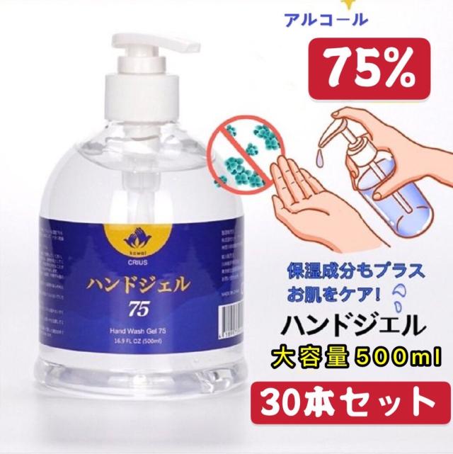 在庫処分　最安値挑戦　【30本セット】アルコール75％　ハンドジェル 500ml　 アルコール洗浄ジェル 　アルコールジェル　Hand gel 500ml サッパリべとつかない　除菌ジェル【宅急便送料無料】