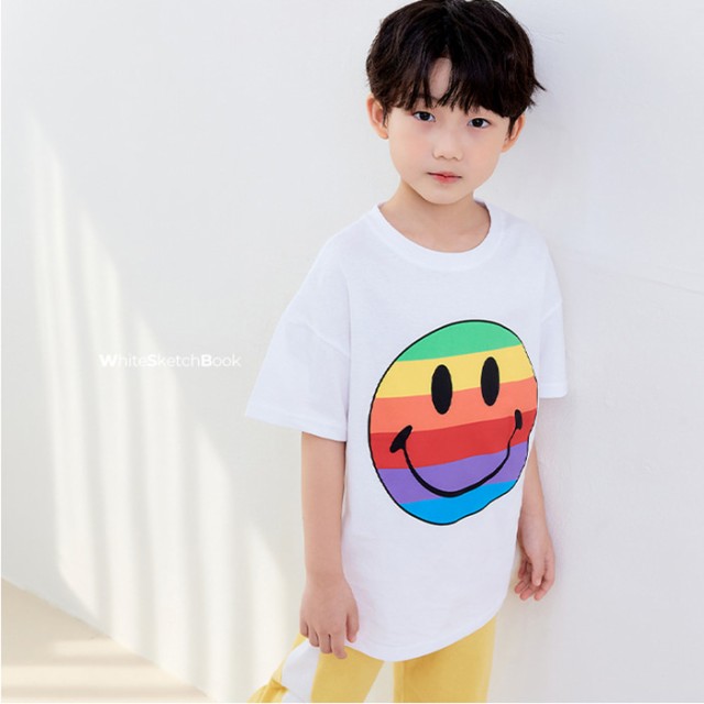 韓国子供服 半袖Tシャツ SMILE スマイル カラフル レインボー ニコチャン ホワイト イエロー ブラック 90 100 110 120 130  140 150 プリの通販はau PAY マーケット Baby-Kids cherie mimi au PAY マーケット－通販サイト