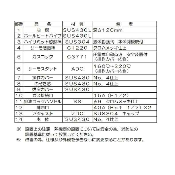 MGF-18WK マルゼン ガスフライヤー スタンダードタイプ クリーブランド