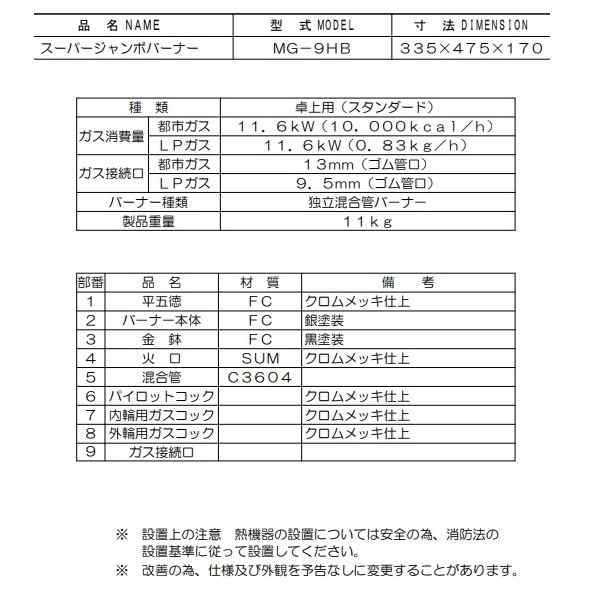 卸売 MG-9HB マルゼン 鋳物コンロ 平五徳 《スーパージャンボバーナー》 卓上用〈スタンダード〉 クリーブランド 