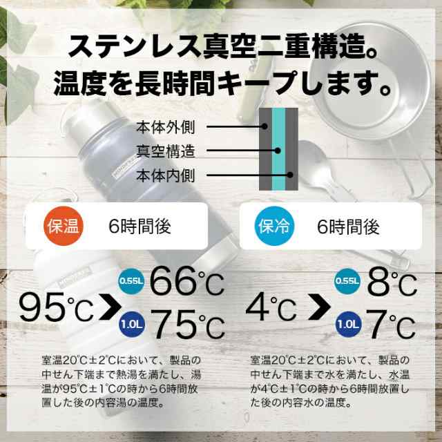 カクセー マインドフリー 水筒 550ml 保冷 ステンレス MF-05N マグボトル 真空二重構造 アウトドア MF-05W MINDFREE  直飲み 保温 おしゃれ ステンレスボトル