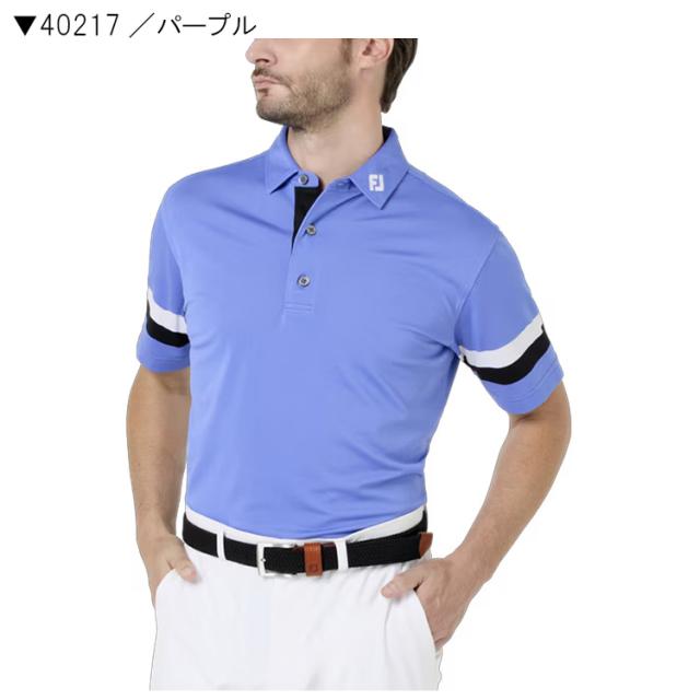 フットジョイ メンズ スリーブストライプ ストレッチ鹿の子半袖シャツ FJ-S26-S10_1