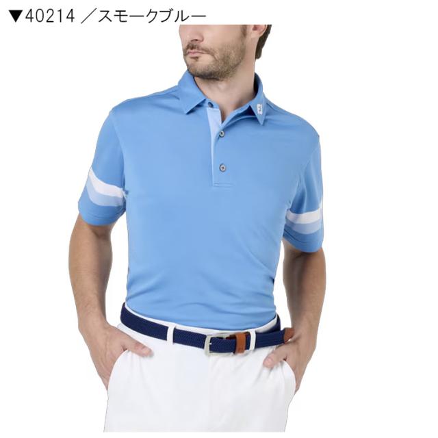 フットジョイ メンズ スリーブストライプ ストレッチ鹿の子半袖シャツ FJ-S26-S10_2