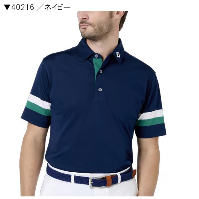 フットジョイ メンズ スリーブストライプ ストレッチ鹿の子半袖シャツ FJ-S26-S10_3