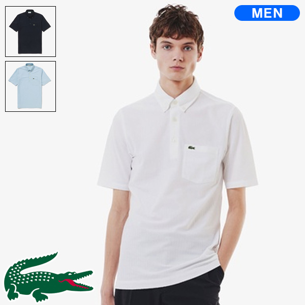 ラコステ メンズ 鹿の子地切り替え同色ストライプボタンダウンポロシャツ PH023J-99