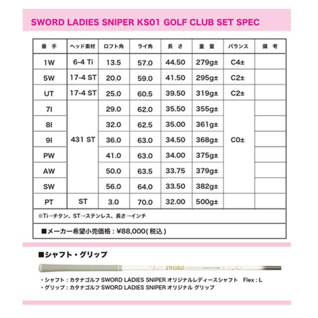 KATANA GOLF カタナゴルフ レディース ゴルフセット SWORD LADIES SNIPER KS01 10本組+キャディバッグ_15