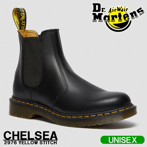 ドクターマーチン ブーツ Dr.Martens 2976 YELLOW STITCH CHELSEA BOOT イエローステッチ チェルシーブーツ ブラック メンズシューズ 22227001