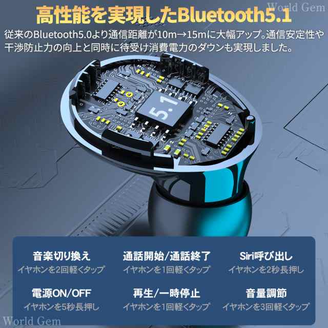 ワイヤレスイヤホン Bluetooth5.1 Bluetoothイヤホン 高音質 軽量 防水 黒 ケース 小型 おしゃれ 無線イヤホン コードレス  ワイヤレス ヘの通販はau PAY マーケット - World Gem