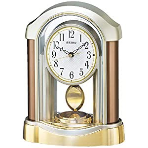 セイコー クロック 置き時計 電波 アナログ 飾り振り子 薄金色 パール BZ238B SEIKO(中古品)の通販は