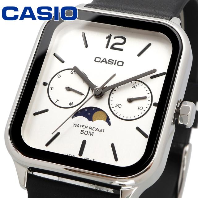 CASIO 腕時計 カシオ チープカシオ 海外モデル ムーンフェイズ ホワイト 白色 レザーベルト メンズ ウォッチ MTP-M305L-7A