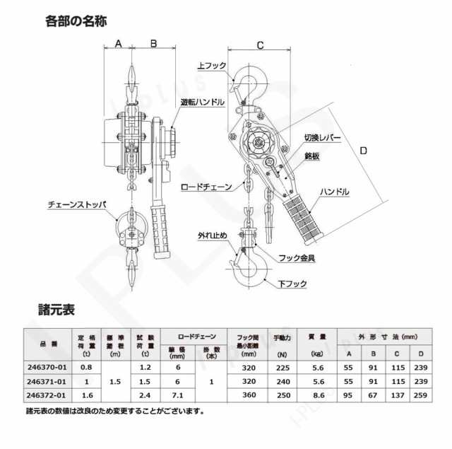 2台セット軽量タイプ 小型新発売 レバーホイスト 1.0ＴＯＮ（Lever Hoist）チェーンホイストチェーンブロック チェーンガッチャ レバーブロック - 5