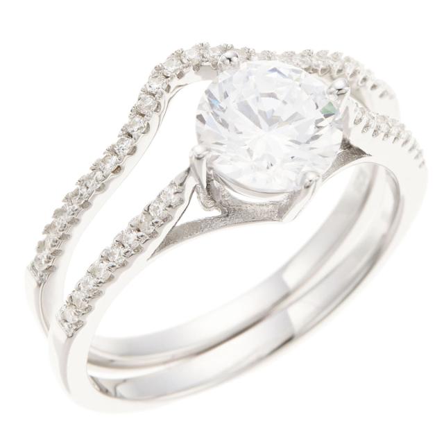 リング シルバー925 CZダイヤモンド キュービックジルコニア 2本 2連 セット 大粒の通販は 10,312円