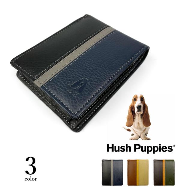 二つ折り財布 メンズ レディース 春夏秋冬 フラップポケット小銭入れ ステッチ 牛革 Hush Puppies 犬 黒 9,724円