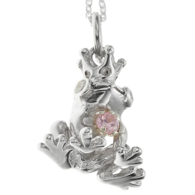 ネックレス ペンダント レディース メンズ シルバー925 キュービックジルコニア カエル 蛙 王冠 個性的 ユニーク 金属アレルギー対応の通販は