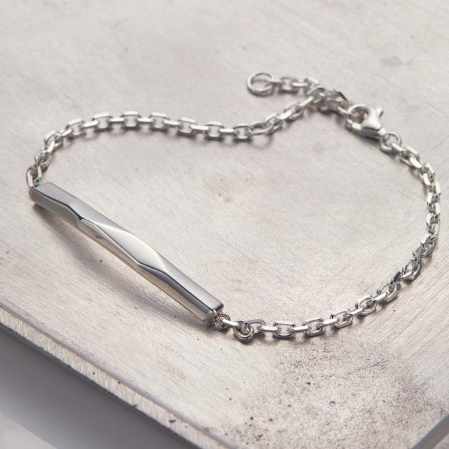 ブレスレット レディース メンズ シルバー925 プレート 艶 アズキチェーン 小豆 シンプル 上品 お揃い ペアにも 金属アレルギー対応_1