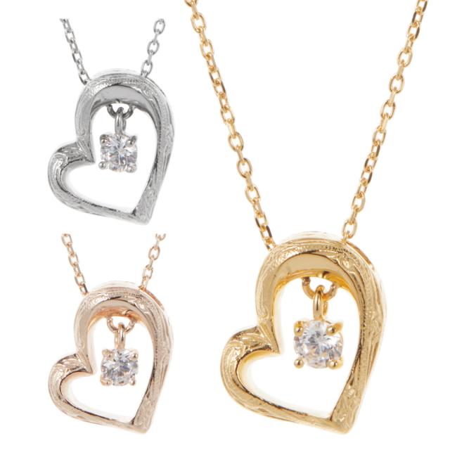 ペンダント ネックレス レディース サージカルステンレス316L ハワイアンジュエリー ハワジュ オープンハート プルメリア 花 スクロール 波 ワンストーン お肌に優しい 金属アレルギー対応 金アレ 誕生日 記念日 プレゼント ギフト 送料無料の通販は