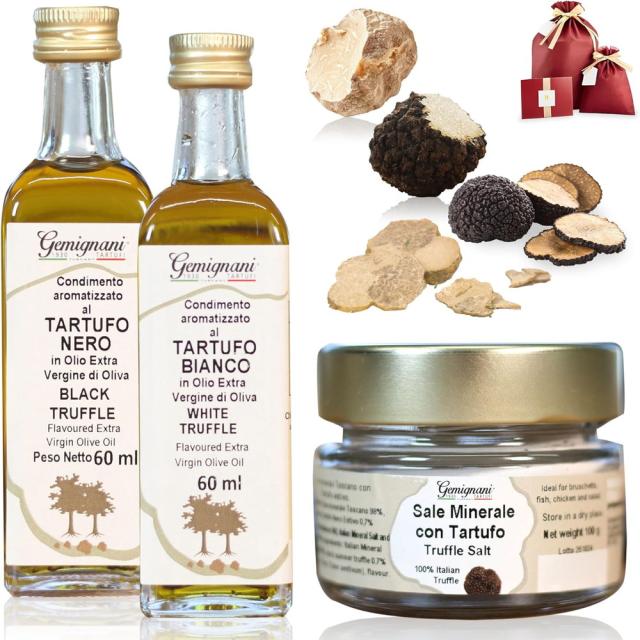 Truffle Universe トリュフ調味料3点セット(黒トリュフオイル60ml＆白トリュフオイル60ml＆黒トリュフ塩100g) トリュフ 調味料 3種 セット