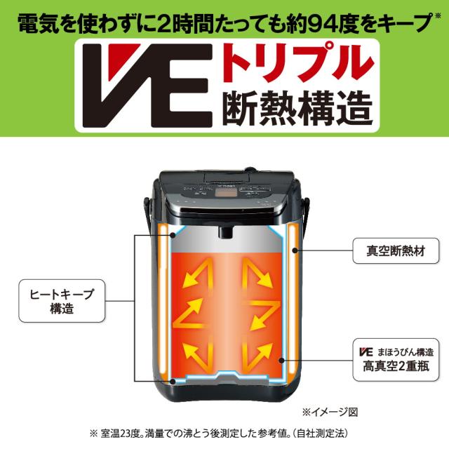 タイガー 蒸気レス VE電気まほうびん とく子さん3.0L ブラック 電気