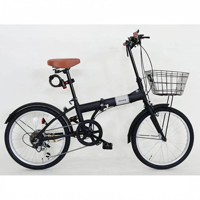 Glowing 折畳自転車20・6段ギア オールインワン CL201 マットブラック／ホワイト 自転車 シティサイクル 折畳 20インチ 6段変速 かご ギフト_4