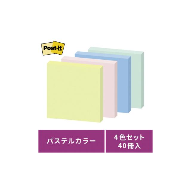付箋 スリーエム ジャパン ポスト・イット強粘着　業務用Ｐ　７５×７５ｍｍ　９０枚×４０パステル４色 6544SS-Kの通販は 5,677円
