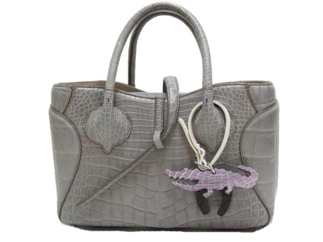 【新品同様 S品】 CIVINILE チビナイル CROCODILE クロコダイル ハンドバッグ グレー チビワニチャーム付き