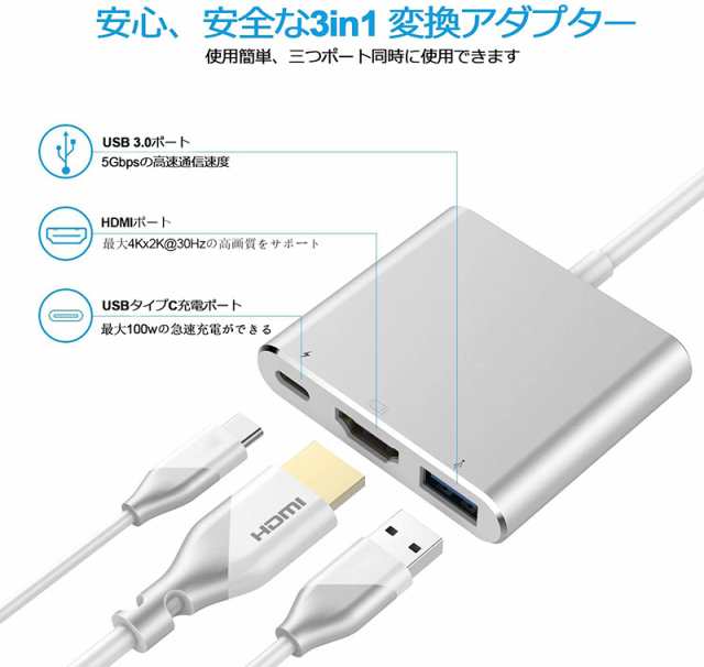 Switch 3in1 Type-C to HDMI変換アダプタ 任天堂スイッチ ドック HDMI+USB+Type-C 変換器 TV大画面 放熱  ケーブル ドック 任天堂スイッチ/Samsung Galaxy S8/S8P/MacBookに 高速充電対応 小型 持ち運びに便利 多機能変換アダプターの通販はau  PAY マーケット - e-finds ...