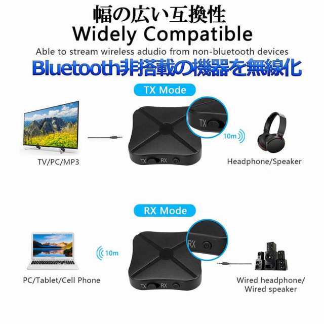 Bluetooth4.2 トランスミッター レシーバー 1台2役 送信機 受信機 無線 ワイヤレス 3.5mm オーディオスマホ テレビ TXモード輸出  RXモーの通販はau PAY マーケット - e-finds