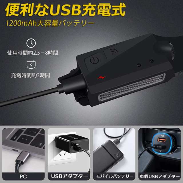 LEDデュアル 光源 USB 充電式 ヘッドライト 高輝度 モード 300ルーメン 集光 散光切替 IPX6防水 DYUAHEDD - ライト、ランタン
